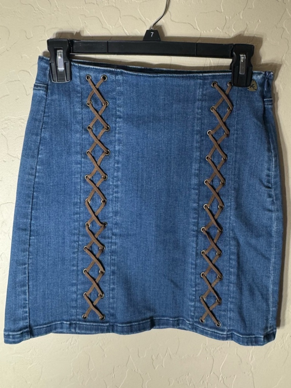 Idyllwind Miranda Lambert Denim Lace Up Mini Skirt Western Boho Blue Brown